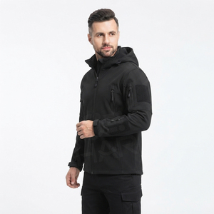 Veste à capuche softshell noire pour homme avec fermeture éclair et poches, coupe classique, manteau de randonnée en plein air, vestes de mode personnalisables - Product Image 2