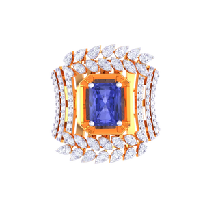 Vintage Style Blue Gemstone <b>Gold</b> Leaf <b>Ring</b> Luxury Wedding Anniversary Statement Jewelry - Product Image 5