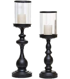 เชิงเทียนเฮอริเคนทำจากไม้สีดำแบบทันสมัยพร้อมกระจกสีใสตกแต่งด้วยสำเนียง - Product Image 1