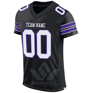 Maillot de football américain personnalisé pour homme, noir et violet, col en V, manches courtes, en mesh sublimé, anti-humidité, pour équipe personnalisée - Product Image 2