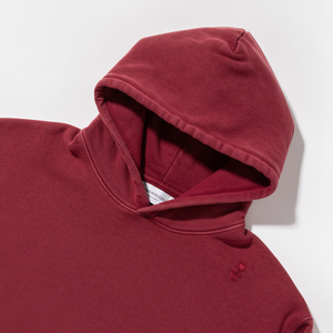 Sweat-shirt à capuche rouge surdimensionné avec motif épine brodé sur les manches, en molleton bouclette décontracté, idéal pour l'automne - Product Image 4