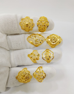 Bague élégante en or massif 22 carats au design turc classique pour femme, motif filigrane complexe, grande bague statement du Moyen-Orient - Product Image 1