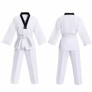Uniforme Profesional de Taekwondo con Logotipo Personalizado, Dobok Blanco, Traje de Artes Marciales con Cuello en V Negro y Cinturón de Entrenamiento - Product Image 2