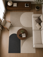Tapis en laine tufté à la main pour salon, style moderne du milieu du siècle, Bauhaus, géométrique, taupe, beige, noir, design de luxe