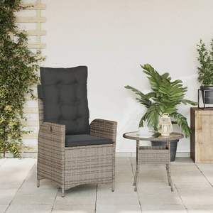 Gray Poly Rattan <b>Reclining</b> <b>Patio</b> <b>Chair</b> with Cushions - Product Image 3