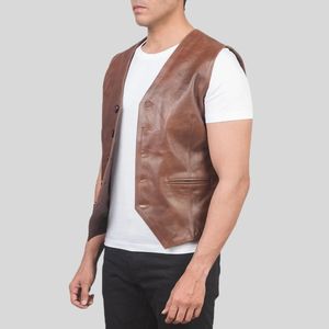 Gilet de motard réversible en cuir véritable et toile pour homme, fermeture éclair, respirant, anti-UV, style urbain, poches, automne, personnalisable OEM - Product Image 2