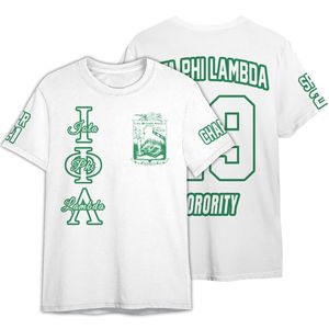 Camiseta Blanca de Cuello Redondo Iota Phi Lambda con Estampado Personalizado del Capítulo, Unisex, Inspirada en el Estilo Griego, Ligera, para Uso Diario - Product Image 4