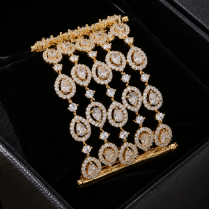 LISAJEWELLERS Luxury 22K <b>Solid</b> <b>Gold</b> CZ Teardrop Chain Statement Bridal Wedding Bracelet for Women - Product Image 5