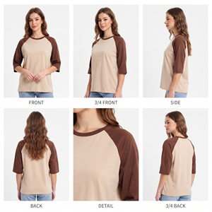 T-shirt personnalisé pour femme à manches raglan, col rond, coupe décontractée, 100 % coton tricoté, coupe ample - Product Image 6