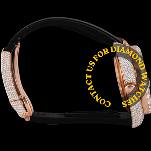 Reloj Clásico de Diseño Moderno en Tono Oro Rosa con Diamantes Moissanite Incrustados en el Bisel y la Esfera del Cronógrafo, Correa de Goma Negra - Product Image 3