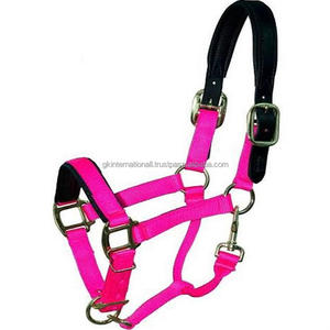Strong Breakaway Halter comfort Soft <b>Padding</b> Sewn Leather Crown Nylon Horse Halter With Brass Plated Buckles and Rings - Product Image 1