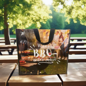 Sac fourre-tout réutilisable non tissé avec logo personnalisé poignée de transport laminée sac d'épicerie imprimé double face sac à bandoulière de taille moyenne - Product Image 1