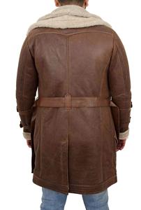 Manteau long en peau de mouton véritable pour homme, style parka, 3/4 de longueur, marron - Product Image 6