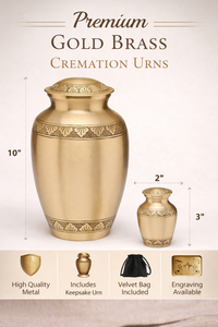 Urna Funeraria Art Deco de Latón Dorado Premium Hecha a Mano con Esmalte Agrietado y Grabado Personalizado |   Mini Urna Conmemorativa para Cenizas de Adultos, 4-5L - Product Image 2