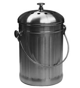 Brushed Metal Countertop Compost <b>Bin</b> with Vented <b>Lid</b> Stainless Steel Waste Bucket Kitchen Food Garbage Container Dustbin - Product Image 1