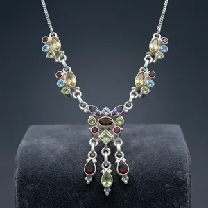 Pendentif en argent sterling 925 avec pierre précieuse améthyste, collier multicolore fait main, bijoux élégants de style bohème, vente en gros - Product Image 5