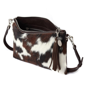 Sac fourre-tout classique en cuir véritable à poils, avec fermeture éclair, ouverture supérieure, sac à bandoulière, mode, multifonction, portable - Product Image 3