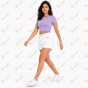 Fabricante de Shorts de Mezclilla para Mujer, Venta al Por Mayor, Shorts de Jeans Personalizados, Cintura Alta, Corte Ajustado, Desgastados, Casuales, de Verano, de Algodón Elástico - Product Image 2