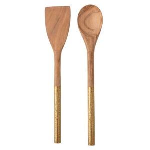 Wooden <b>Salad</b> <b>Spoon</b> Set With Gold Plated Long Handle Novelty Design Creative Kitchen Utensils - Product Image 1
