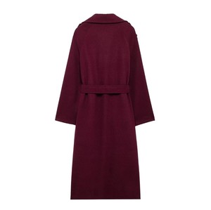 Maroon Solid Color <b>Women</b> <b>Wool</b> Trench <b>Coat</b> <b>Double</b> <b>Breasted</b> Solid Color Long Custom <b>Wool</b> <b>Coats</b> - Product Image 2