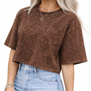 เสื้อยืดผู้หญิงผ้าฝ้ายเฟรนช์เทอร์รี่แบบลำลอง ตกแต่งด้วยลูกปัดและโลโก้แบบสั่งทำพิเศษ ผลิตโดย OEM ผ่านกระบวนการ Acid Wash พร้อมกระเป๋าเสื้อ หนานุ่ม คุณภาพดี - Product Image 3