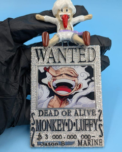 Colgante de llavero con póster de búsqueda de Monkey D. Luffy, de plata 925, estilo Hip Hop, con moissanita VVS, personalizable con nombre e inicial. - Product Image 1