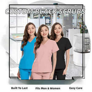 Tenues Médicales Personnalisées en Gros pour Infirmières – Ensemble Noir Extensible pour Infirmières et Médecins – Uniformes en Tissu Polyester/Rayonne pour Hôpitaux - Product Image 2