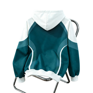 Sweat à capuche d'hiver 100 % coton pour homme, à blocs de couleur personnalisés, manches longues, empiècements contrastants raglan, poignets côtelés, style streetwear avant - Product Image 2