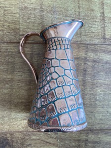 Vintage Copper Pitcher With Textured Stone Pattern Handcrafted Metal <b>Jug</b> For <b>Drinks</b> Party Use Custom In Height - Product Image 4