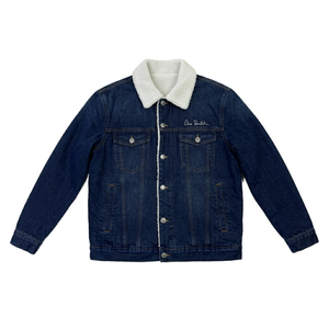 Chaqueta de Mezclilla Azul Oscuro para Hombre 2026 con Cuello y Puños Forrados de Sherpa Blanca, Abrigo de Invierno Cálido - Product Image 1