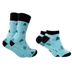 New Custom Design Unisex Adult Cotton Christmas Tree <b>Socks</b> Light Blue <b>Black</b> Trim Digital Print Breathable Holiday Design - Product Image 1