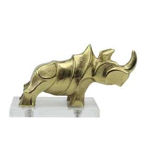 Jaffs Exports 10.5cm H X 9.5cm W X 19cm L Gold Plated Aluminium Rhinoceros Sculpture Modern <b>Figure</b> Artistic Tabletop Decor - Product Image 3