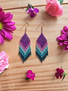 Universal Overseas Bohemian Tassel <b>Drop</b> Earrings Women's Purple Blue Beaded Gold Plated Alloy Fashion Jewelry Party Style INDIA - Product Image 4
