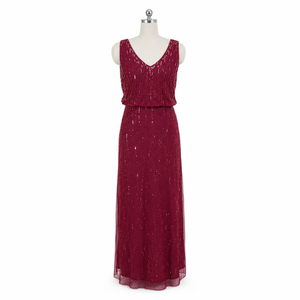 Vestido de Noche de Lentejuelas Borgoña de Lujo para Mujer, Elegante Vestido Largo sin Mangas con Cuello en V, Ropa de Fiesta Premium, Vestido Formal para Invitadas de Boda - Product Image 1