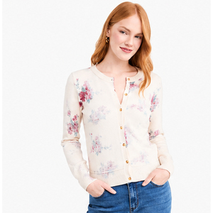 Cárdigan de Invierno para Mujer con Estampado Floral, Manga Larga, Cuello Redondo, Suéter de Punto, Estilo Casual, Lana y Viscosa, Largo Regular - Product Image 1