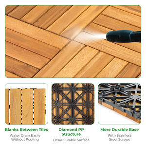 Baldosas de Madera de Acacia Natural Entrelazadas para Terraza, 12''x12''x0.94'', 6 Listones, 10 Piezas en Caja, Marca Fresgar - Product Image 3