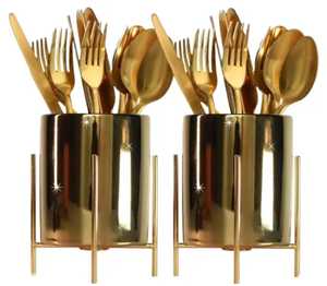 Ceramic Cutlery Holder with Gold Metal Frame Utensil Organizer Modern Flatware <b>Storage</b> Cup <b>Kitchen</b> Countertop Holder Decor - Product Image 2