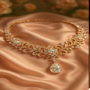 Ensemble élégant à motifs floraux avec de grandes pierres et des boucles d'oreilles pendantes. Disponible aux prix de gros. - Product Image 3