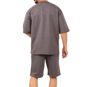 Ensemble deux pièces kaki pour hommes, t-shirt décontracté à manches courtes et short, tenue d'été en coton, streetwear, grande taille, très stylé - Product Image 6