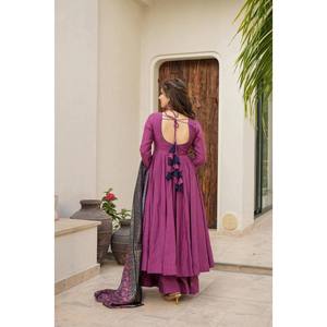 Designer Gown with Bottom Salwar Kameez and Dupatta for Party Wear Made of Polyester - Product Image 3