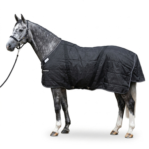 Manta Impermeable para Caballos con Protector de Pecho, Ligera y Transpirable de 50g, para Establos y Exteriores, Color Negro - Product Image 1