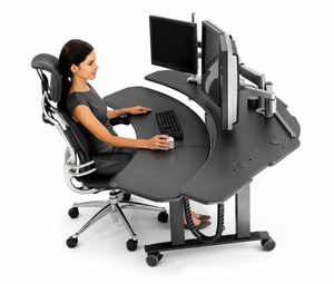 Modern DIY Black Curved Metal Freestanding Standing Desk Dual Monitor <b>Workstation</b> Ergonomic for <b>Office</b> Trading Studio - Product Image 2