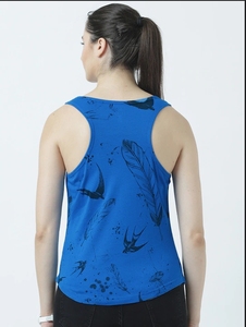 Débardeur tricoté bleu pour femme, col rond, sans manches, décontracté, respirant, couleur unie, imprimé devant, tenue de sport - Product Image 4