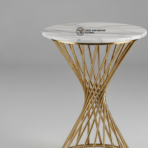 Luxury <b>Round</b> White Marble Top <b>Stool</b> with Gold Stainless Steel Base Modern Decorative Side Table Premium Metal Pedestal - Product Image 3