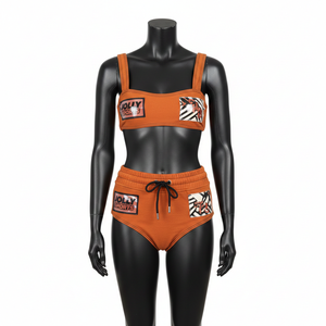 Conjunto de Bikini Premium para Mujer, 220 GSM, Poliéster Elástico, Spandex, Diseño de Panel Naranja Quemado, Logotipo de Parche Tejido Personalizado, Bikinis para Mujer - Product Image 5