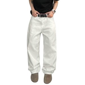 Jean en denim beige taille haute coupe droite pour homme – Écologique, respirant, mode estivale, délavage clair, style vintage, tailles 26-40, moderne - Product Image 1