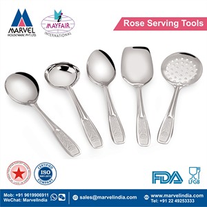 Utensilios de Servir de Acero Inoxidable Ecológicos y Sostenibles de Alta Calidad con Diseño de Rosas para el Hogar, Cocina y Restaurante, Aptos para Lavavajillas - Product Image 2