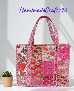 Quilted Cotton Wedding Tote <b>Bag</b> for <b>Women</b> Block Print Shoulder <b>Bag</b> Bridal Gift Bridesmaid Travel <b>Bag</b> - Product Image 2