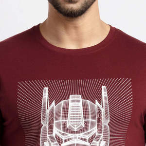 Camiseta de Manga Corta para Hombre, Color Borgoña, Cuello Redondo, con Estampado de Personaje de Robot, Corte Regular, Estilo Casual, Tejido de Punto Jersey, Algodón, Diseño 2026 - Product Image 4