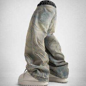 Jeans de Hombre Personalizados de Moda Vintage, Cintura Media, Suaves, Tallas Grandes, Coloridos, Impermeables, Desgastados, Estilo Cargo - Product Image 3